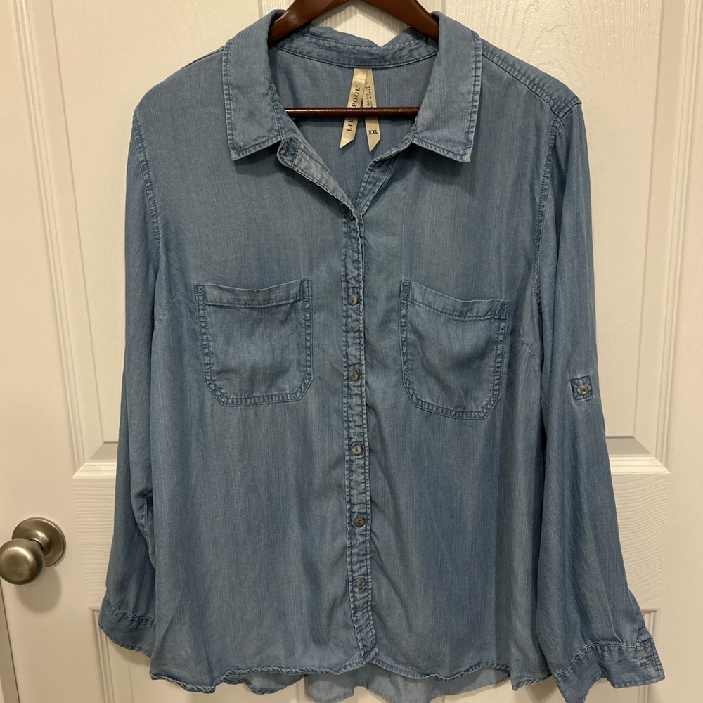 Liverpool Betty Chambray Relaxed Button Down Top